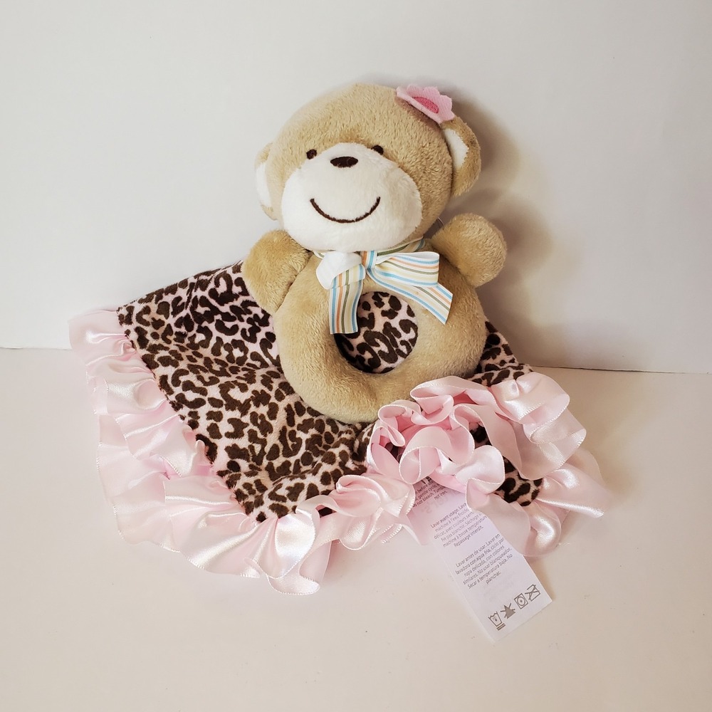 Vibtage Carter's  Monkey Rattle &‎ Leopard Security Blanket Lovey Satin Ruffle